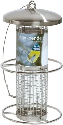 Produktbild von dobar Futterspender mit Gitterröhre, Futtersäule mit Anflugringen, 14 x 14 x 26 cm, Metall, Silber