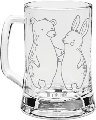 Produktbild von Mr. & Mrs. Panda Glas Bierkrug Bär und Hase Umarmen - Transparent - Geschenk, Freundinnen, Humpen, Seidel, Freundin, Glaskrug, Bärchen, Krug, BFF, Beste, für Immer