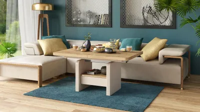 Produktbild von Design Couchtisch Lexus höhenverstellbar ausziehbar Esstisch Schublade