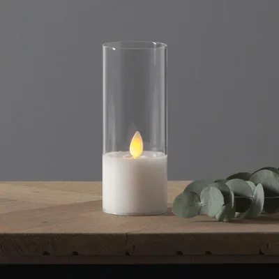 LED Windlicht 'Twinkle' - Echtwachs - bewegte, gelbe Flamme - Timer - H: 12,5cm, D: 5cm - weiß