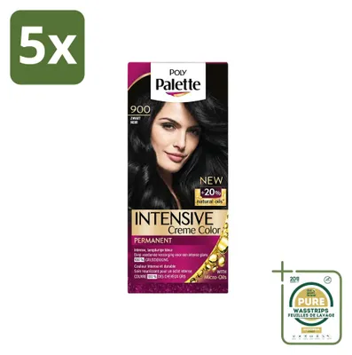 Immagine prodotto di 5 confezioni di tinta per capelli Poly Palette, colore nero (900), contenimento 115 ml ciascuna. Confezione da 5 pezzi