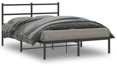 Image de Structure de lit en métal - Sommier de lit en acier avec tête de lit noire - 135x190 cm