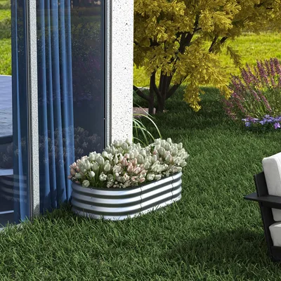 Produktbild von Hochbeet Metall wetterfest, Kräuterbeet verzinkter Stahl, Blumenbeet Balkon, Silber | 105 x 62 x 30 cm | 0,6 mm Stahl | offener Boden