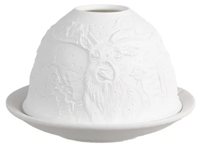 Zdjęcie produktu dla Clayre & Eef Pojemnik na tealight Ø 12x8 cm Biały Porcelanowy Jeleń