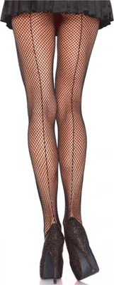 Produktbild von Netzstrumpfhose Damen – Schwarze Fishnet Strumpfhose mit Naht – One Size – Für Gothic & Kostüm Fans – Halloween Karneval Cosplay