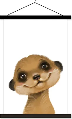 Produktbild von MuchoWow® Textilposter Erdmännchen - Porträt - Weiß 120x180 cm mit schwarzem Rahmen - Fotos