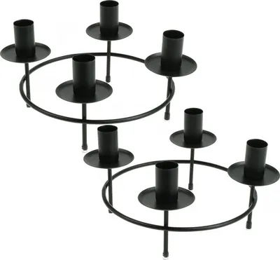 Produktbild von Moderner Kerzenring für Stabkerzen Schwarz, Metall Kerzenhalter, Adventskranz Dekoration, Ø23cm H11cm, 2er Set, 2 Stück