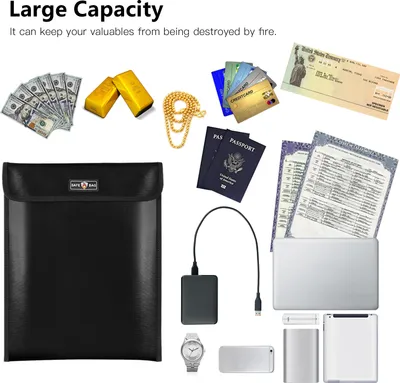 Obrázok produktu pre Fireproof Document Bag 13.4 * 10.8in Fireproof and Waterproof Money Bag Holder Durable Safe Storage Pouch with Zipper Closure for Cash File Documents Jewelry Passport Valuables