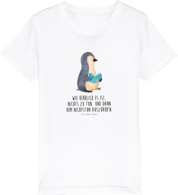 Produktbild von Mr. & Mrs. Panda Kleinkinder T-Shirt Pinguin Buch 9-11 Jahre (134/146) - Weiß - Geschenk, Mädchen, Teenager, Urlaub, Baumwoll Kinder, Lesen, Baumwollshirt, Kindershirt
