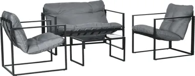 Produktbild von Outsunny 4-tlg. Gartenmöbel-Set, Balkonmöbel mit Sitzkissen, Gartenlounge-Set mit Doppelsofa, 2 Sesseln, Couchtisch, für Terrasse und Balkon, Stahl, Grau+Schwarz