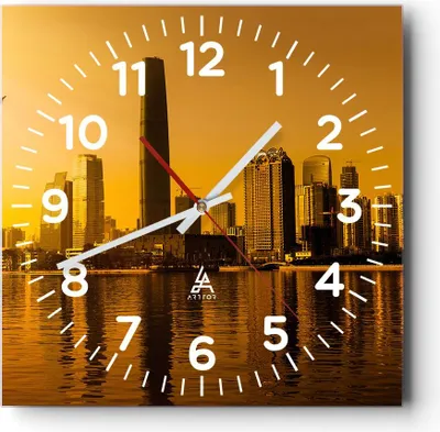 Produktbild von Wanduhr - Quadrat - Glasuhr - Stadt â € <Agglomeration Fluss Flugzeug - 40x40cm - Schleichendes Uhrwerk - Lautlos - zum Aufhängen bereit - Dekoration Modern - Wanddekoration aus Glas - C4AC40x40-2726