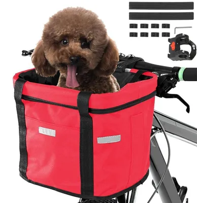 Produktbild von Faltbarer Fahrradkorb Vorne für Hund, Abnehmbar mit Lenkeradapter, Rot