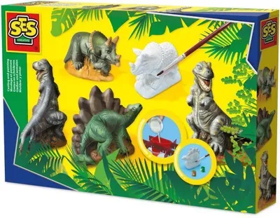 Zdjęcie produktu dla Zestaw do Odlewania i Malowania Dinozaurów SES Creative, Szablony Wielokrotnego Użytku, Zmywalna Farba, 5+ lat, Hobby Blue