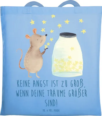 Produktbild von Mr. & Mrs. Panda Tote Bag Angst überwinden - Sky Blue - Geschenk, Schultasche, Einkaufstüte, Laptoptasche, Trost, Selbstvertrauen, Freude, Zuversicht, Fantasie, Unitasche