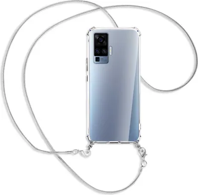 Produktbild von Handykette Backcover-Schutzhülle mit Band (Metall silberfarben) für vivo X50 Pro, X51 5G - silberfarbene Kette Snake