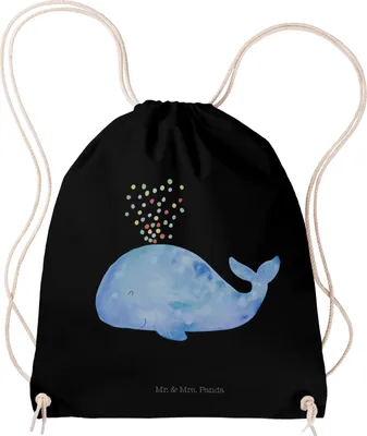 Produktbild von Mr. & Mrs. Panda gymnastiktasche Wal Konfetti - Schwarz - Geschenk, Geburtstag, Meer, Abnehmen, gym rucksack, Stoffbeutel, Diät, Motivation, Jutebeutel, Neustart, Beutel
