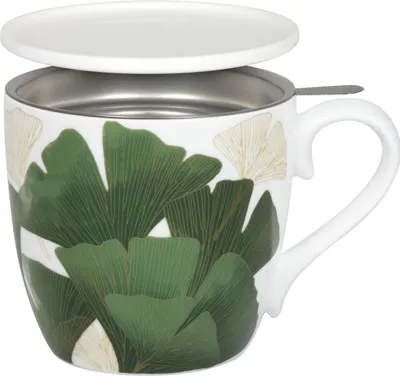 Produktbild von KÖNITZ 115S572814 Becher Ginkgo 425 ml mit Sieb und Deckel, Bone China Porzellan