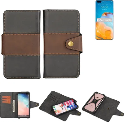 Produktbild von K-S-Trade Handyhülle Schutzhülle Hülle Bookstyle Wallet-Case kompatibel mit Huawei P40 Pro+ Bumper Rundumschutz schwarz-braun 1x