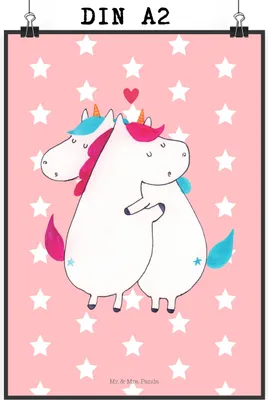 Produktbild von Mr. & Mrs. Panda Bild Einhorn Mitteilung DIN A2 - Rot Pastell - Geschenk, Posterdruck, Unicorn, Wandbild, drucke, Valentinstag, Einhörner, wanddeko, Liebe, Spruch, Plakat