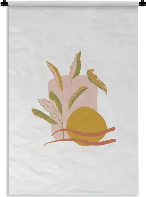 Produktbild von MuchoWow® Wandteppich Wandbehang Blätter - Sonne - Abstrakt - Botanisch 90x135 cm Tapisserie Dekoration Wandtuch - Baumwolle - Wandskulptur