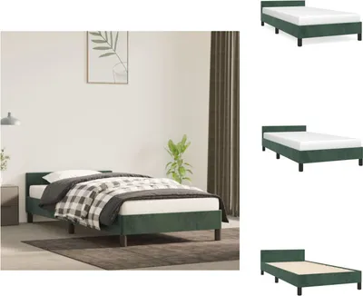 Zdjęcie produktu dla vidaXL Rama łóżka z zagłówkiem ciemnozielona 100x200 cm aksamit - Łóżka i ramy łóżek