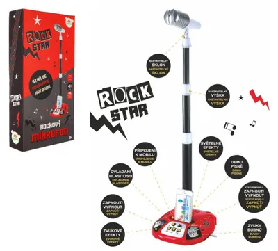 Immagine prodotto di Microfono per karaoke ROCK STAR in plastica a batteria con luce e suono in scatola 23x45x8cm