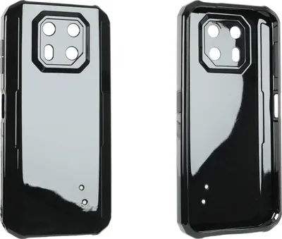 Two black phone cases are shown against a white background.