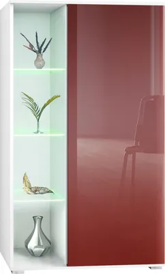 Produktbild von Vladon Vitrine Davos, Germany, Standvitrine mit 3 Glasböden und 8 Fächer inkl. LED, Weiß matt/Bordeaux Hochglanz (71,5 x 134 x 35 cm)