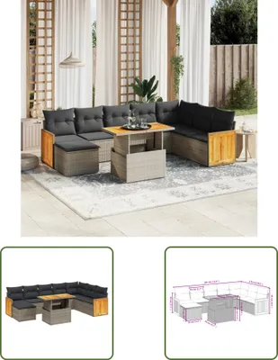 Produktbild von The Living Store 9-tlg. Garten-Sofagarnitur mit Kissen Grau Poly Rattan