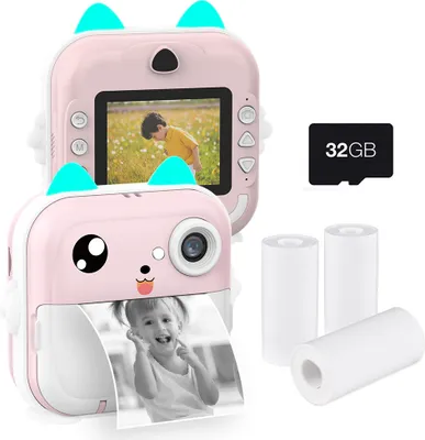 Produktbild von Q5 2in1 Thermodruck Kinderkamera, Digitalkamera Foto-Selfie HD-Video 2400W-Pixel, 2,4" Bildschirm, mit 32GB Speicherkarte 3 Druckpapier