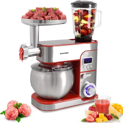 Produktbild von Syntrox Germany Küchenmaschine 6L mit Fleischwolf 1300W rot