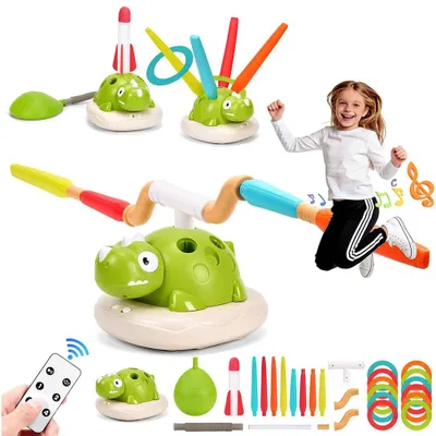 Obrázek produktu pro 3v1 venkovní hry pro děti, házení kroužků, raketky, skákací švihadla, dárky pro děti od 4, 5, 6, 7 a 8 let, zahradní hračky s hudbou pro děti