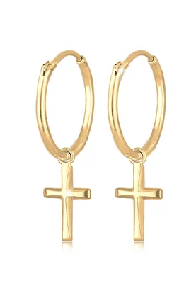 Produktbild von Elli Ohrringe Creolen Hänger Kreuz Glaube Religion 925 Silber Gold