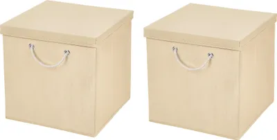 Produktbild von 2 Stück Creme Faltbox 30 x 30 x 30 cm Aufbewahrungsbox faltbar mit Kordel und mit Deckel