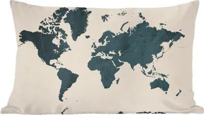 Produktbild von MuchoWow® Zierkissen Sofakissen Wohnzimmer Dekokissen 50x30 cm Weltkarte - Blau - Braun - Wohnzimmerdekoration - Polster mit Photo