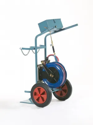 Produktbild von NIES Modellserie F5 Flaschenwagen mit Schlauchaufroller 10 m, Variante:Mit Werkzeugkasten mit Vollgummireifen