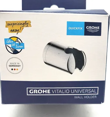 The image shows the packaging of a Grohe Vitalio Universal Wall Holder.