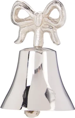Obrázok produktu pre Vianočný kovový zvonok s klasickou mašľou, 9 cm – strieborný, značka H&L