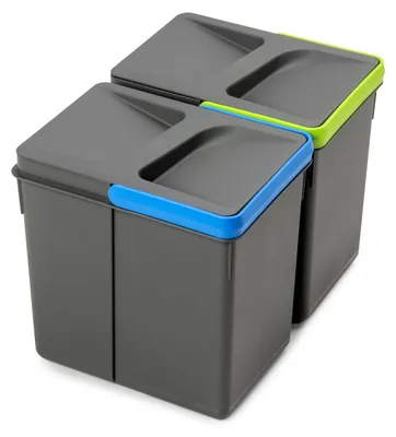 Zdjęcie produktu dla Emuca Zestaw pojemników do recyklingu do szuflad kuchennych Recycle, wysokość 216 mm, 2x6 litrów, Plastik, Szary antracytowy