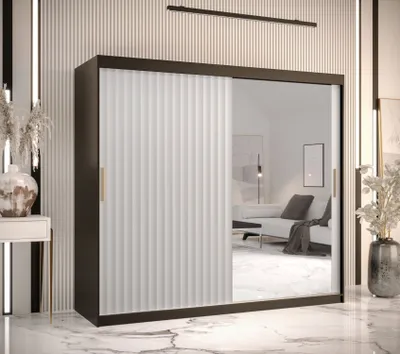 Produktbild von Kleiderschrank mit Spiegel RADKIN 2 – Breite 200 cm, schwarz / weiß