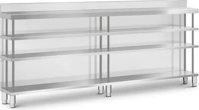 Obrázek produktu pro Expondo Royal Catering Barový pracovní stůl – nerezová ocel – 250 x 30 x 115 cm – 4 police – zvýšená hrana –
