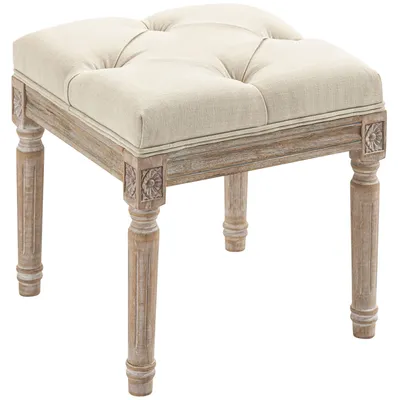 Produktbild von Wohnzimmer-Fu?hocker, Ottoman, gepolsterter Sitz in Leinenoptik mit Beinen aus Gummibaumholz, 40 x 40 x 43 cm, beige