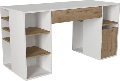 Produktbild von Schreibtisch mit Ablagefächern - Weiß und natur - MELAVA