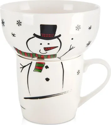 Obrázok produktu pre Detský hrnček s miskou, porcelánový snehuliak, 2 ks.