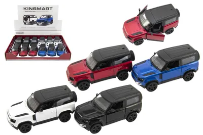 Produktbild von Kinsmart Land Rover Defender 90 Auto aus Metall/Kunststoff, Maßstab 1:36, 12,5 cm, mit Rückzugantrieb, 4 Farben, 12 Stück im Karton