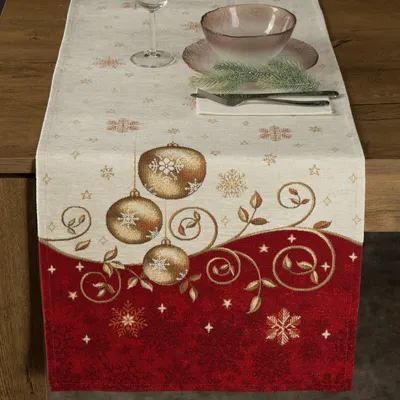 Zdjęcie produktu dla Bieżnik gobelinowy świąteczny bombki 50X110 czerwony