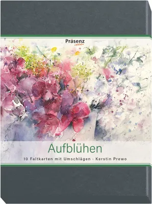 Produktbild von Faltkarten-Set Aufblühen, 10 Stück, B6 (12 x 17 cm), 5 Motive, mit Umschlägen, Geschenkbox