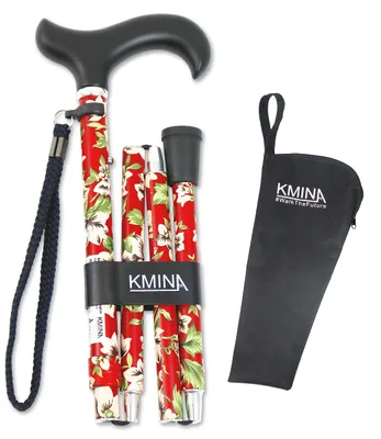 Produktbild von KMINA Gehstock Damen Blumen Rot, faltbar und höhenverstellbar, Aluminium