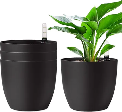 Immagine prodotto di Vaso da fiori Geavanced con serbatoio d'acqua - Autoinnaffiante - Set di 4 - Nero - 18 cm