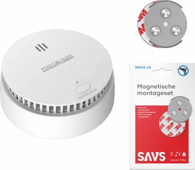 Produktbild von WisuAlarm SA20-A Rauchmelder 10 Jahre Batterie mit Magnethalterung 1 Stück Set - Feuermelder Brandmelder - Rauchwarnmelder DIN EN14604 - Magnethalter